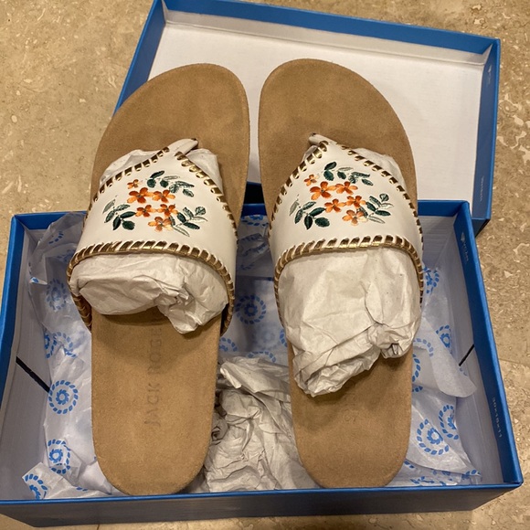 Jack Rogers Orange Floral Embroidered Comfort Jacks 9.5 NEW WITH BOX - Picture 5 of 7